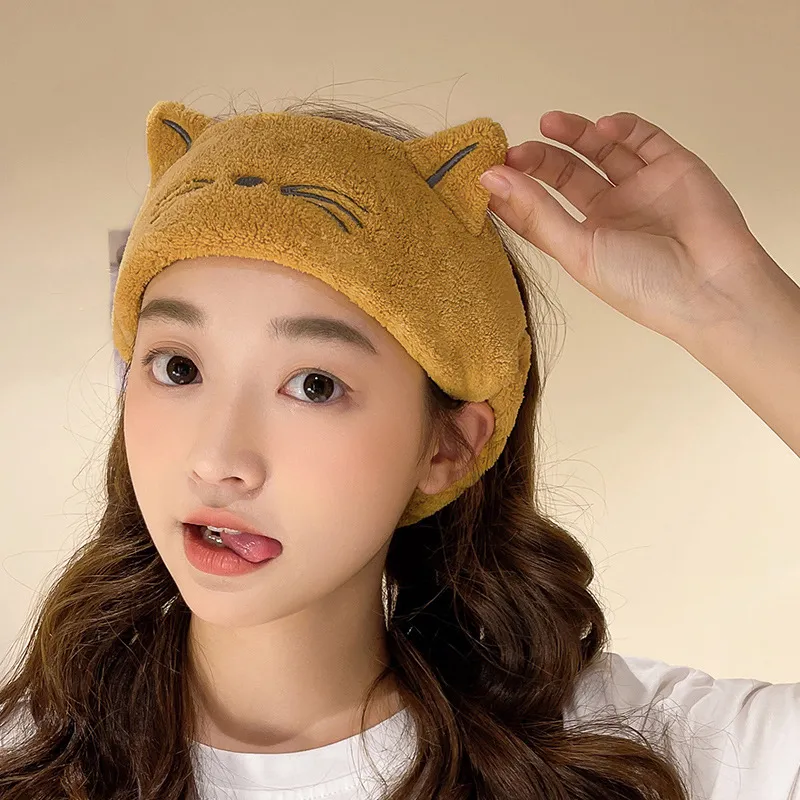 New Japanese Style Cute Cat Ear Spa Headband for Women – Korean Cartoon Makeup Hair Band, Trendy Face Washing Headwrap, Soft Plush Hair Hoop with Bow, Instagram-Worthy Beauty Accessory